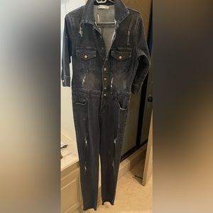 Nasty Gal Distressed Denim Jumpsuit. Size Large.